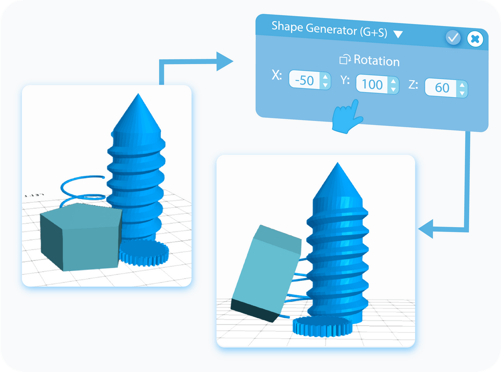 Customize Rotation of generated Shape in the workspace with XYZ coordinates